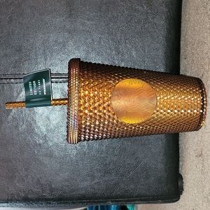 NEW Starbucks Honeycomb Gold Copper Studded Diamond Tumbler Cup 16oz Anniversary